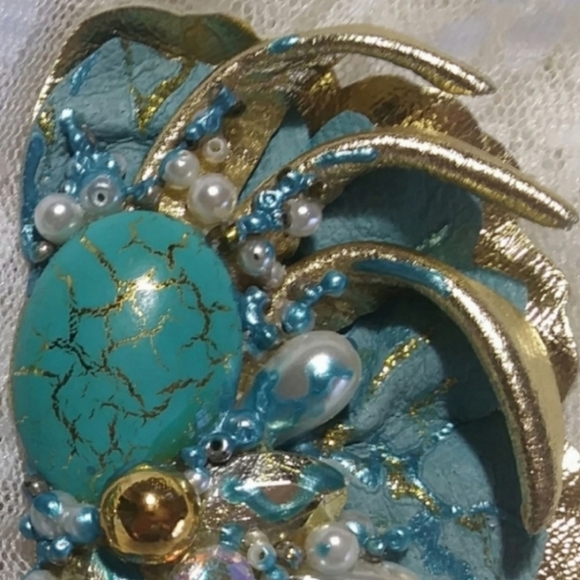 Zee Vintage Earrings 1980s Clip Real Leather Faux Stones Turquoise OS - Picture 4 of 9